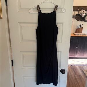 Ralph Lauren Black Midi Dress with Embellished Straps